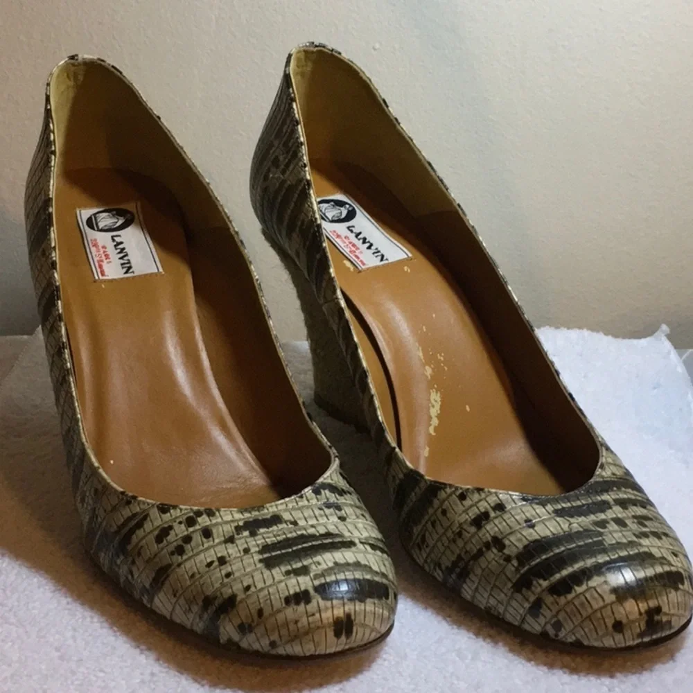 Lanvin Leather Espadrille Wedges in Snakeskin Print (40 / US 10)